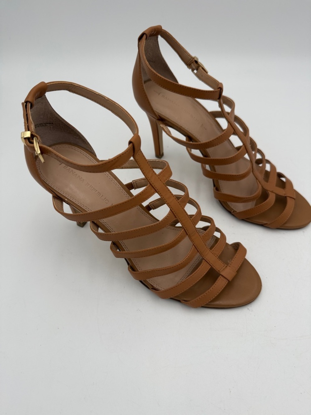 Banana Republic leather Strappy Tan High Heel women Sandals 10 party Y2K event